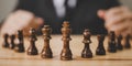 Panoramic image. Businessman with chess board game. Plan strategy and tactic concept Royalty Free Stock Photo