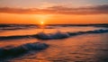 Amber Horizon: Ocean Waves at Sunset