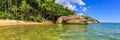 Panoramic image of a deserted and paradisiacal beach on Ilha Grande