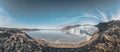 Panoramic image of Eqip Sermia, Eqi Glacier in Greenland Disko Bay. Boat trip in the morning over the arctic sea,Baffin