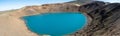 Panoramic image of green Askja volcano crater lake in Iceland Royalty Free Stock Photo
