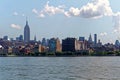 Panoramic image of lower Manhattan skyline from Staten Island Ferry boat Royalty Free Stock Photo