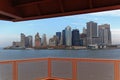 Panoramic image of lower Manhattan skyline from Staten Island Ferry boat, New York Royalty Free Stock Photo