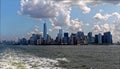 Panoramic image of lower Manhattan skyline from Staten Island Ferry boat Royalty Free Stock Photo