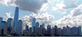 Panoramic image of lower Manhattan skyline from Staten Island Ferry boat Royalty Free Stock Photo