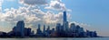 Panoramic image of lower Manhattan skyline from Staten Island Ferry boat Royalty Free Stock Photo