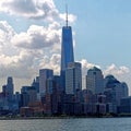 Panoramic image of lower Manhattan skyline from Staten Island Ferry boat Royalty Free Stock Photo