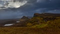 Panoramic image of spectacular scenery of The Quiraing on the Isle of Skye in summer , Scotland