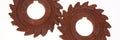 Panoramic image. Two incredible rusty chocolate gears Royalty Free Stock Photo