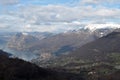 Panoramic image of Valcamonica with Lake Iseo and in the background the snow-capped mountains - Brescia - Italy 06 Royalty Free Stock Photo