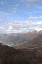 Panoramic image of Valcamonica with Lake Iseo and in the background the snow-capped mountains - Brescia - Italy 11 Royalty Free Stock Photo