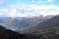 Panoramic image of Valcamonica with Lake Iseo and in the background the snow-capped mountains - Brescia - Italy 02 Royalty Free Stock Photo