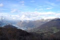 Panoramic image of Valcamonica with Lake Iseo and in the background the snow-capped mountains - Brescia - Italy 01