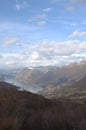 Panoramic image of Valcamonica with Lake Iseo and in the background the snow-capped mountains - Brescia - Italy 03 Royalty Free Stock Photo