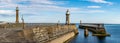 Panoramic image of Whitby harbour entrance - North Yorkshire, England Royalty Free Stock Photo