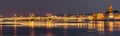 The panoramic image of the winter night city Saint-Petersburg, Blagoveshchensky Bridge, the bridge of the lieutenant