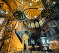 Panoramic and interior view of the Hagia Sophia Church of the Holy Wisdom. Pulpit detail