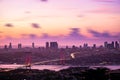 Panoramic Istanbul landscape. Bosphorus bridge at sunset