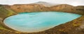 Panoramic of the lake inside the Viti crater in the Krafla caldera in the north of Iceland. Area of great geothermal activity Royalty Free Stock Photo