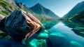 Panoramic lake view with mountains and clear turquoise water Royalty Free Stock Photo