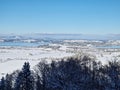 Panoramic landscape aerial view in Bavaria. Rieden on Forggensee lake