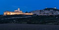 Panoramic landscape. Assisi Basilica of St. Francis at sunset. Night amazing view Royalty Free Stock Photo