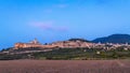 Panoramic landscape. Assisi Italy Basilica of St. Francis at sunset. Sunset amazing view Royalty Free Stock Photo