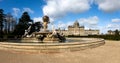 Panoramic landscape of the Atlas Fountain and Castle Howard Stately Home in the Howardian Hills