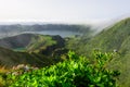 Panoramic landscape from Azores lagoons in Portugal.