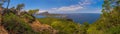 Panoramic landscape of beautiful seaside on Majorca with view of island Sa Dragonera, Mallorca. Royalty Free Stock Photo