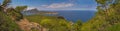 Panoramic landscape of beautiful seaside on Majorca with view of island Sa Dragonera, Mallorca. Royalty Free Stock Photo