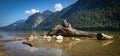 Panoramic landscape of Berchtesgaden town in Germany with beautiful green mountains and a driftwood