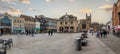 Panoramic landscape of Cathedral Square in Peterborough with the Guildhall building