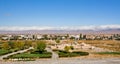 Panoramic landscape with clouds over the mountains and ancient city of Middle East