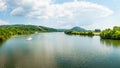 Panoramic landscape, Danube River and Walhalla memorial on the hill, tourism and famous places, Donaustauf, Germany, banner 16x9 f