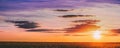 Panorama Of Eared Wheat Field, Summer Cloudy Sky In Sunset Dawn