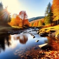 Panoramic Landscape with Forest Stream on a Sunny Fall Day Royalty Free Stock Photo