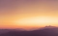 Panoramic landscape of Himalayan mountains at sunset