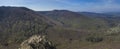 Panoramic landscape of Jizera Mountains jizerske hory, view from peak oresnik mountain with lush green spruce tree