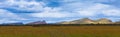 Panoramic landscape of the Khakassia steppes with mountain range