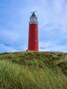 Panoramic landscape with the lighthouse of Cocksdorp with grass dunes in the forground, Nationalpark Duinen van Texel, Texel islan Royalty Free Stock Photo