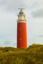 Panoramic landscape with the lighthouse of Cocksdorp with grass dunes in the forground, Nationalpark Duinen van Texel, Texel islan Royalty Free Stock Photo