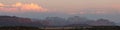 Panoramic landscape of the mountains of Zion Nat. Park, Utah, USA as sunset Royalty Free Stock Photo