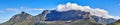 Panoramic landscape of the majestic Table Mountain and Lions Head in Cape Town, Western Cape. A cloudscape sky with copy Royalty Free Stock Photo