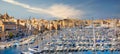 Scenic view of Valletta town and marina in Grand Harbour. Malta