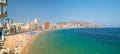 Panoramic landscape of Mediterranean sea and beach Playa de Levante in Benidorm, Alicante, Spain