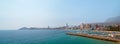 Panoramic landscape of Mediterranean sea and Benidorm city skyline