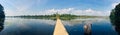 Panoramic landscape at Neak Pean wooden bridge in Siem Reap Cambodia