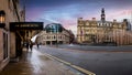 Panoramic landscape of the newly redeveloped City Square in Leeds city centre
