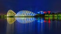 Panoramic landscape night scenery of garden by the bay in Singapore Royalty Free Stock Photo